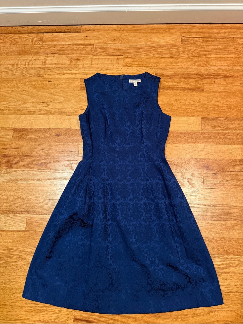 eva mendes for New York & Company Navy Jacquard Fit & Flare Dress